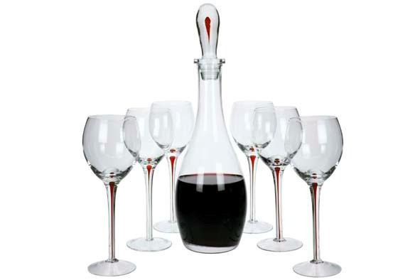 Wine Carafe Set + Stopper + 6 Red Wine Glasses